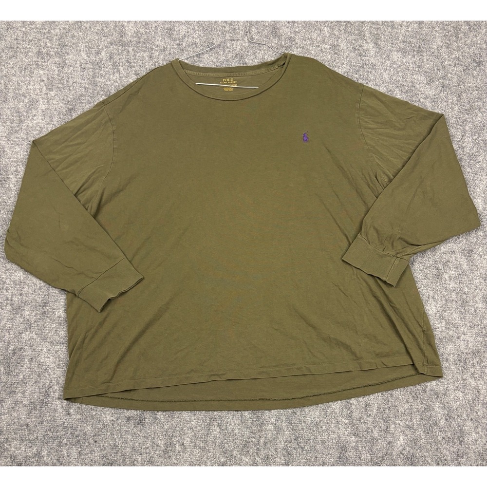 Polo Ralph Lauren Mens Long Sleeve T-Shirt Olive Green Purple Pony 3XB Big Tall